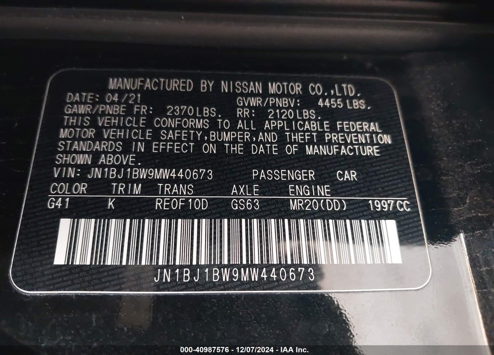2021 NISSAN ROGUE SPORT SV AWD XTRONIC CVT VIN: JN1BJ1BW9MW440673