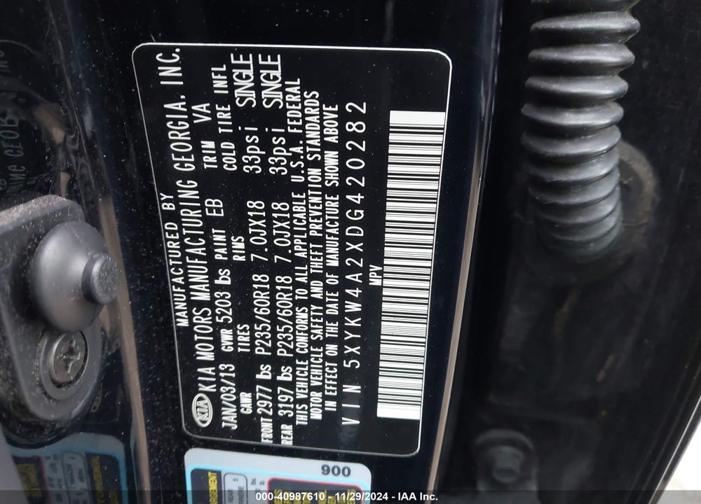 2013 KIA SORENTO SX VIN: 5XYKW4A2XDG420282