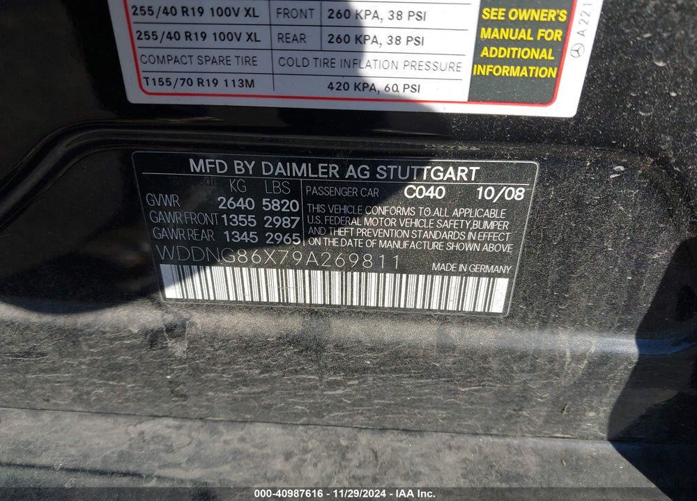 2009 MERCEDES-BENZ S 550 4MATIC VIN: WDDNG86X79A269811