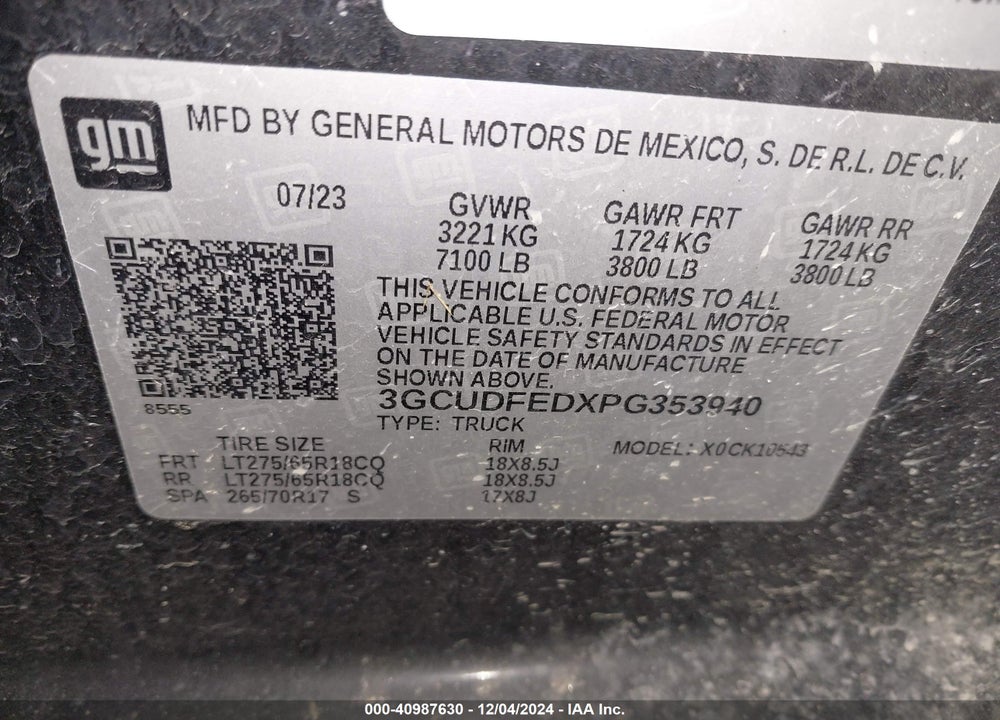 2023 CHEVROLET SILVERADO 1500 VIN: 3GCUDFEDXPG353940