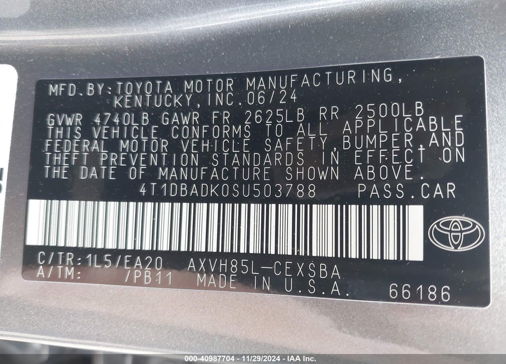 2025 TOYOTA CAMRY SE VIN: 4T1DBADK0SU503788