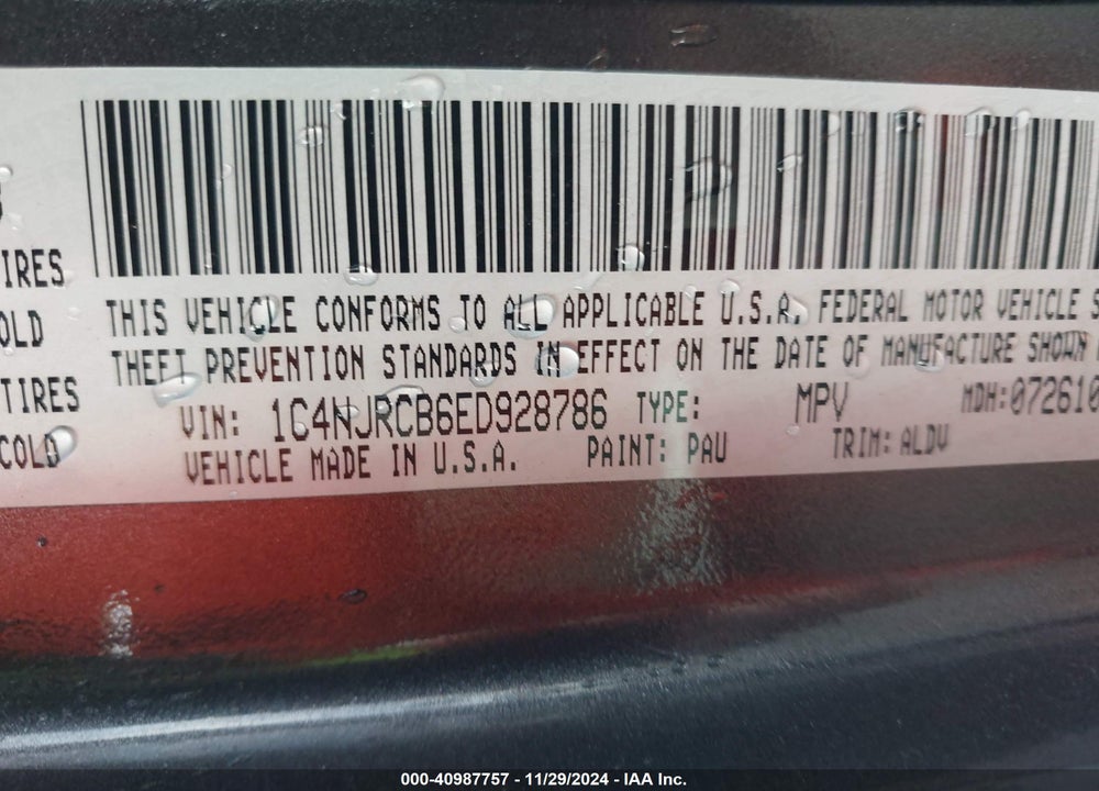 2014 JEEP PATRIOT LIMITED VIN: 1C4NJRCB6ED928786
