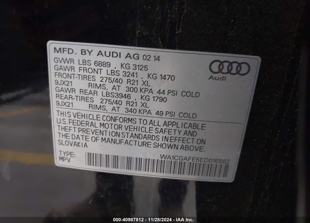 2014 AUDI Q7 3.0T S LINE PRESTIGE VIN: WA1CGAFE5ED016562
