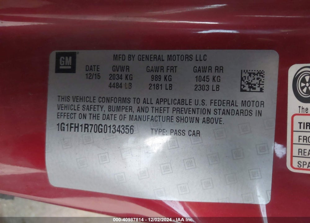 2016 CHEVROLET CAMARO 2SS VIN: 1G1FH1R70G0134356