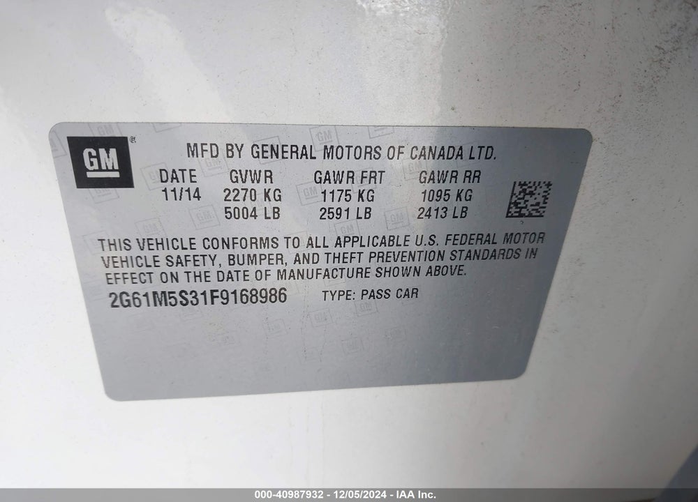 2015 CADILLAC XTS LUXURY VIN: 2G61M5S31F9168986