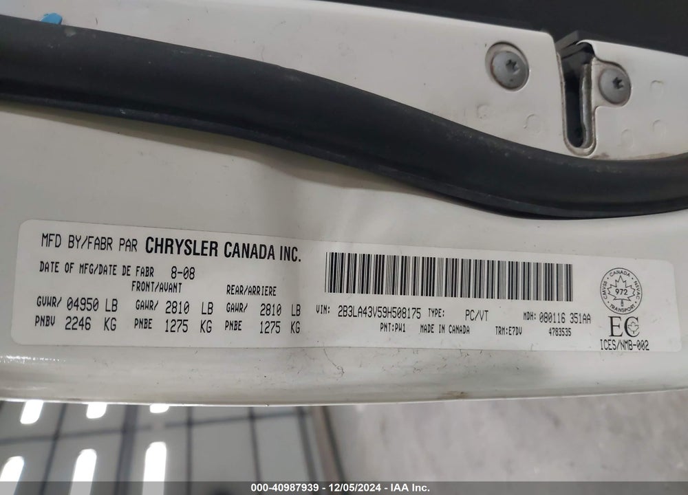 2009 DODGE CHARGER VIN: 2B3LA43V59H508175