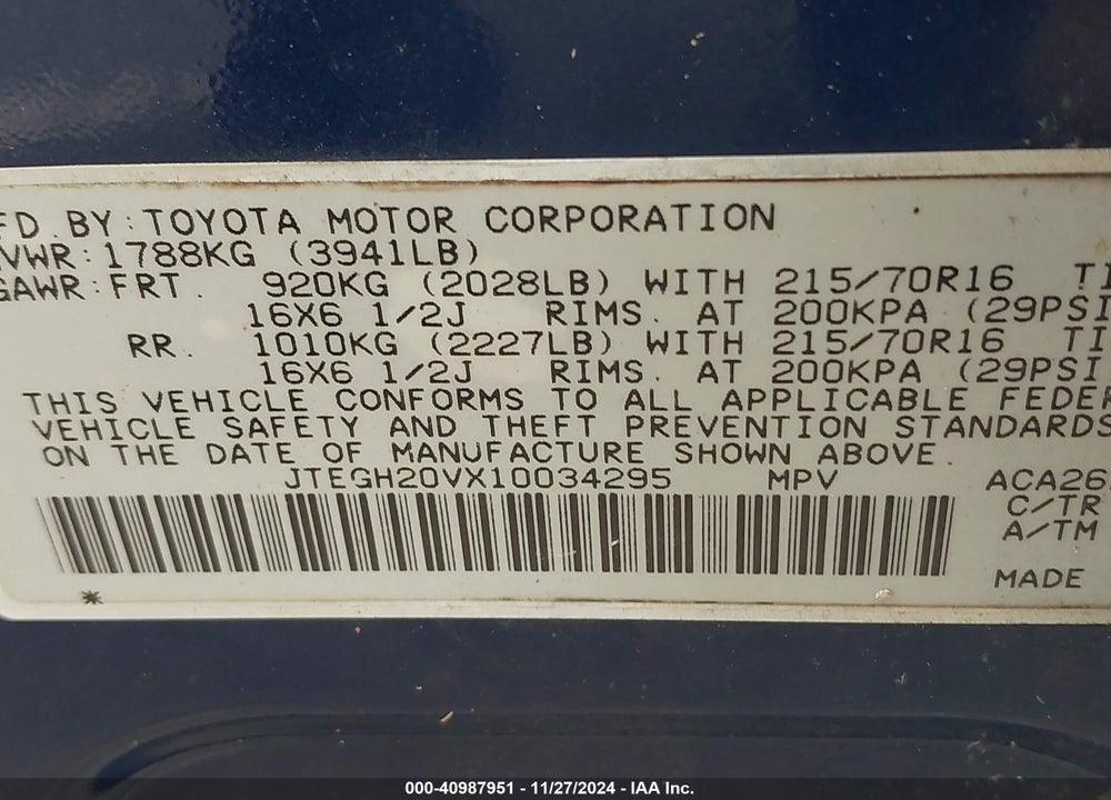 2001 TOYOTA RAV4 VIN: JTEGH20VX10034295