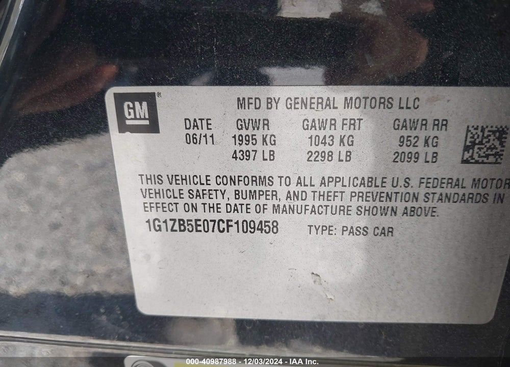 2012 CHEVROLET MALIBU LS VIN: 1G1ZB5E07CF109458