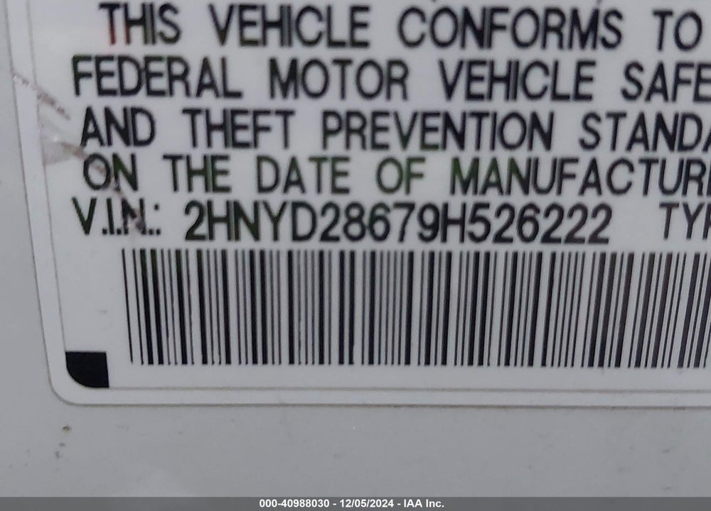 2009 ACURA MDX TECHNOLOGY PACKAGE VIN: 2HNYD28679H526222