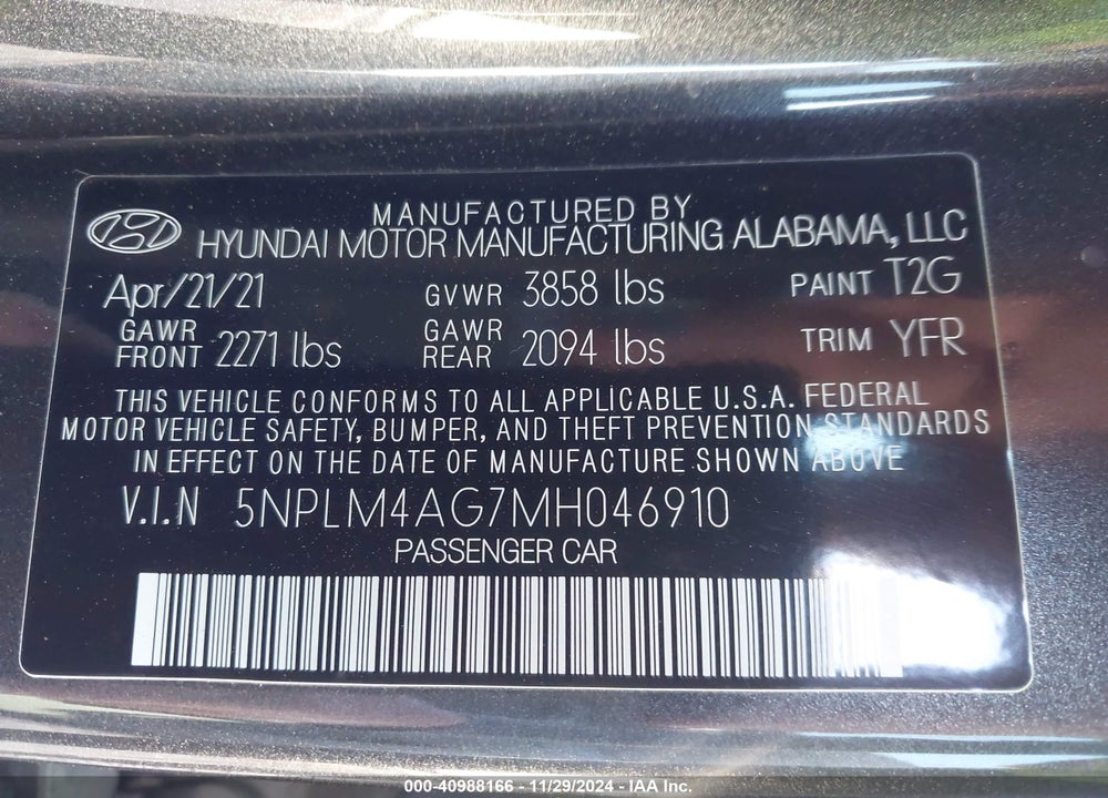 2021 HYUNDAI ELANTRA VIN: 5NPLM4AG7MH046910