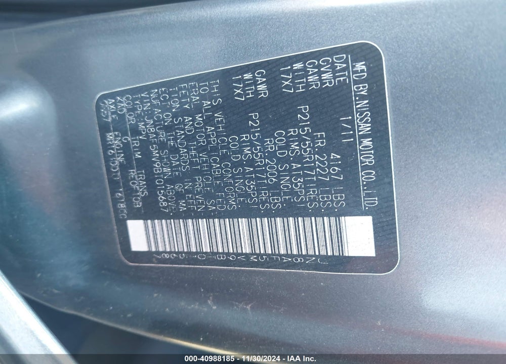 2011 NISSAN JUKE SV VIN: JN8AF5MV9BT015687