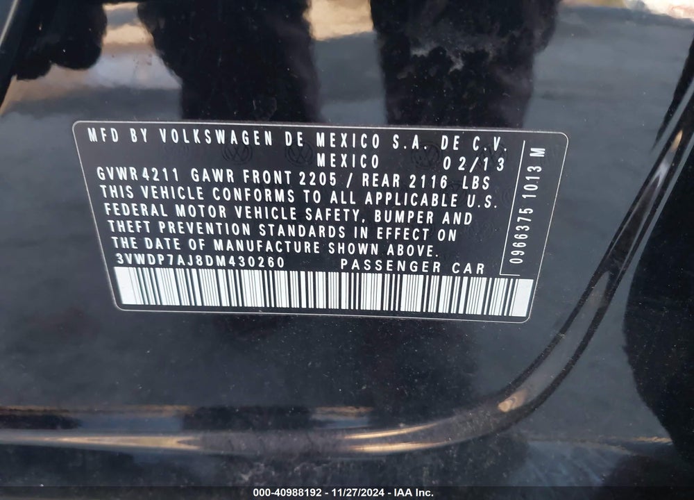 2013 VOLKSWAGEN JETTA 2.5L SE VIN: 3VWDP7AJ8DM430260