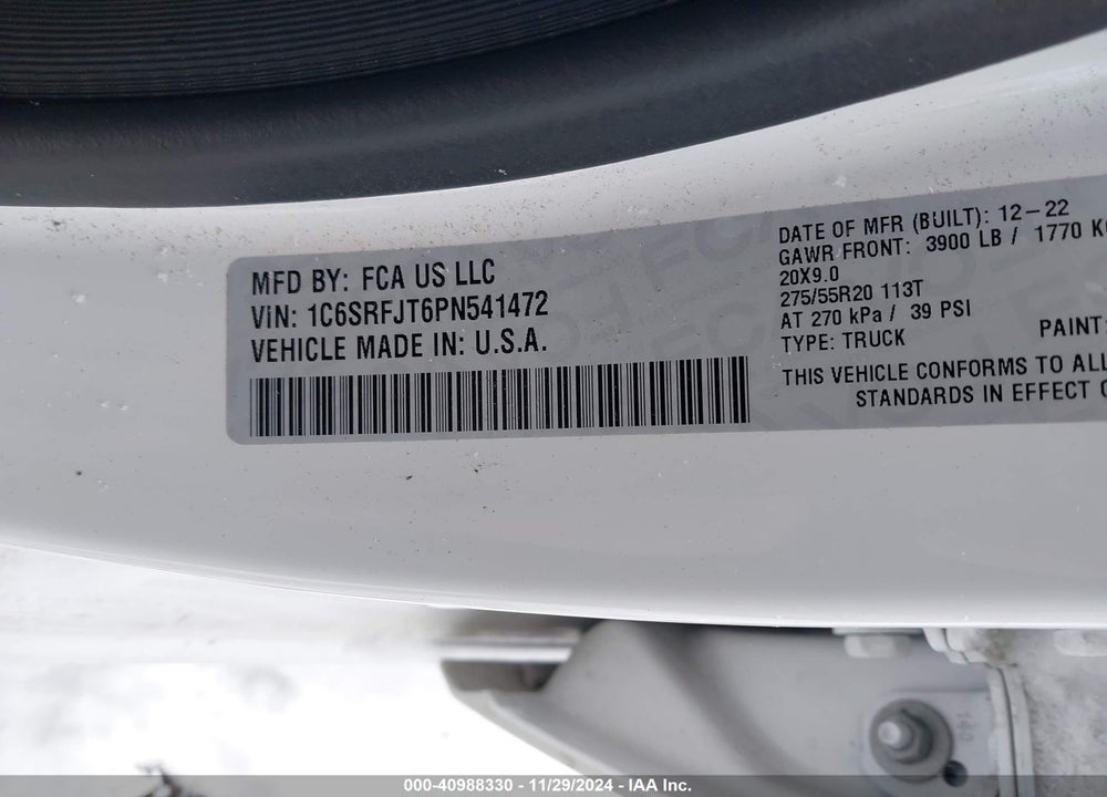 2023 RAM 1500 LAIE  4X4 5'7 BOX VIN: 1C6SRFJT6PN541472