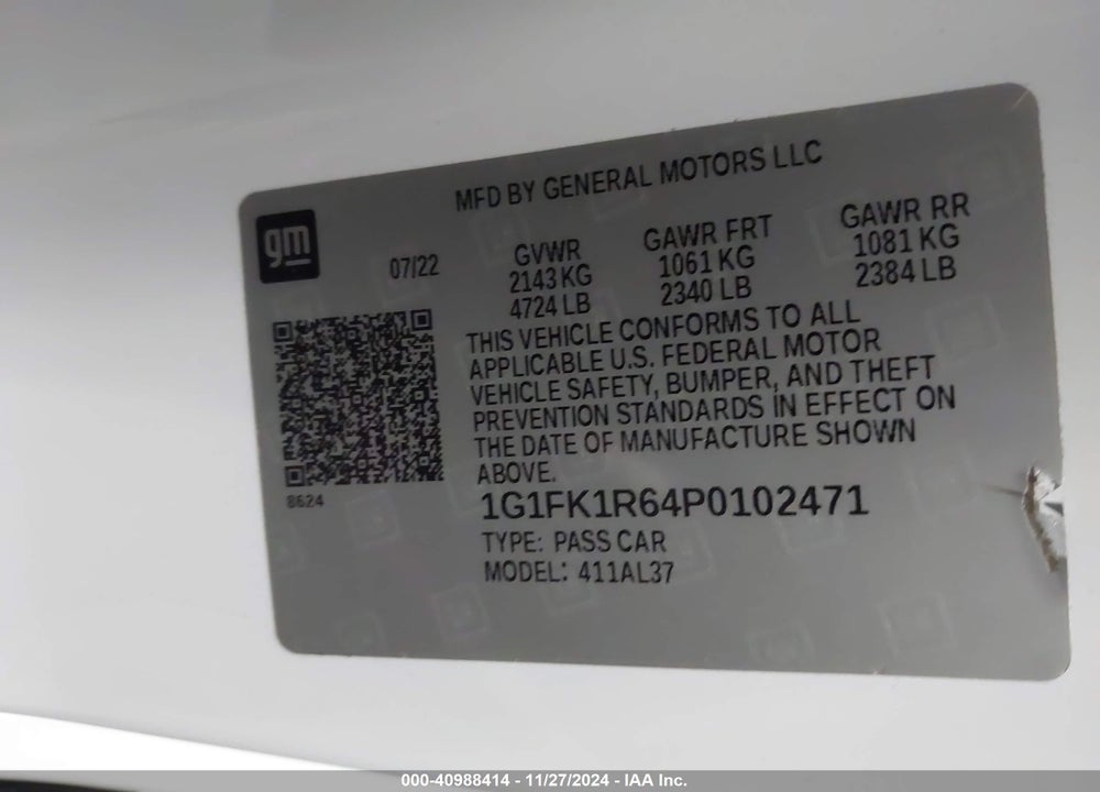 2023 CHEVROLET CAMARO RWD ZL1 VIN: 1G1FK1R64P0102471