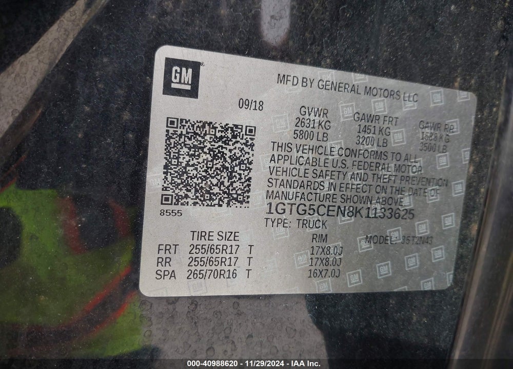 2019 GMC CANYON SLE VIN: 1GTG5CEN8K1133625