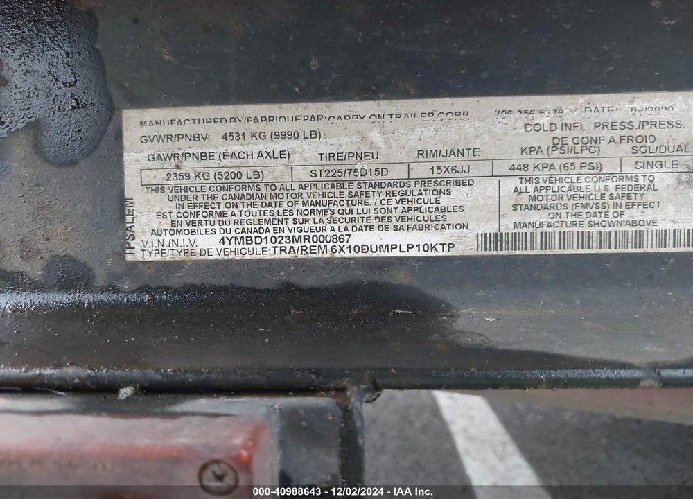 2021 PATRIOT LP10KTP VIN: 4YMBD1023MR000867