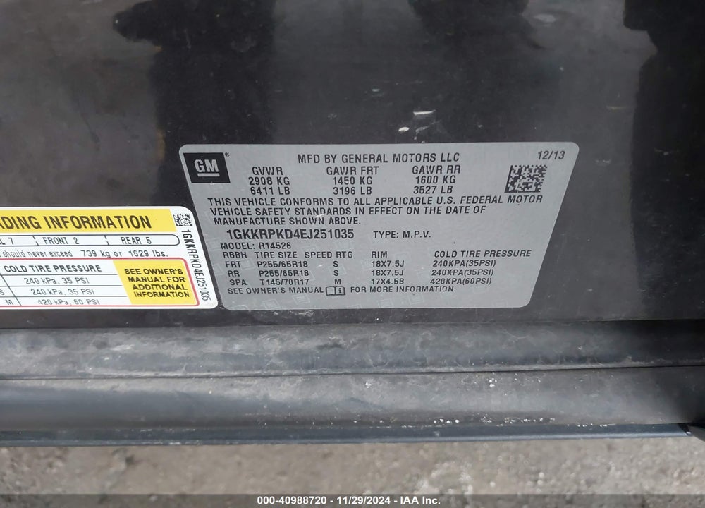 2014 GMC ACADIA SLE-2 VIN: 1GKKRPKD4EJ251035