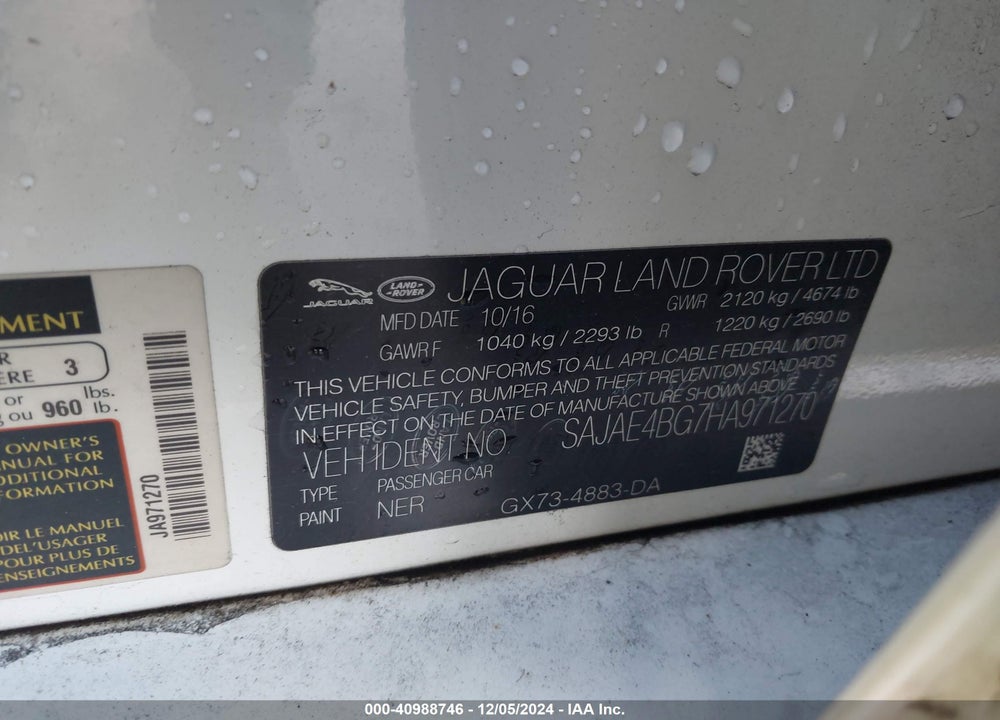 2017 JAGUAR XE VIN: SAJAE4BG7HA971270