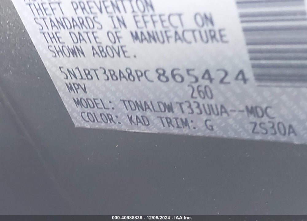 2023 NISSAN ROGUE SV FWD VIN: 5N1BT3BA8PC865424