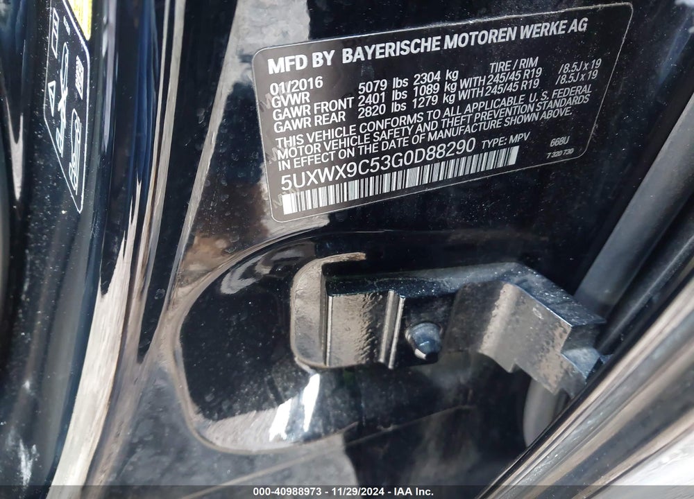 2016 BMW X3 XDRIVE28I VIN: 5UXWX9C53G0D88290