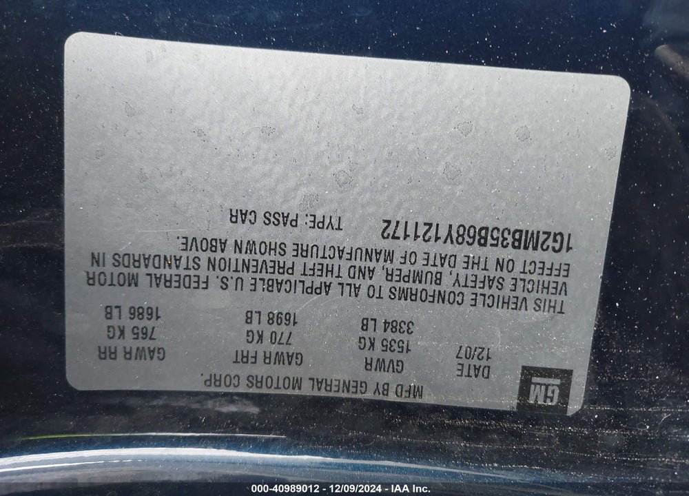 2008 PONTIAC SOLSTICE VIN: 1G2MB35B68Y121172