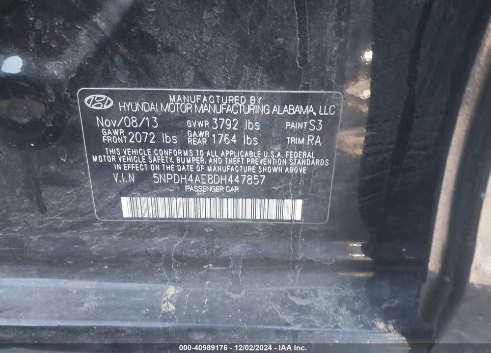 2013 HYUNDAI ELANTRA GLS VIN: 5NPDH4AE8DH447857