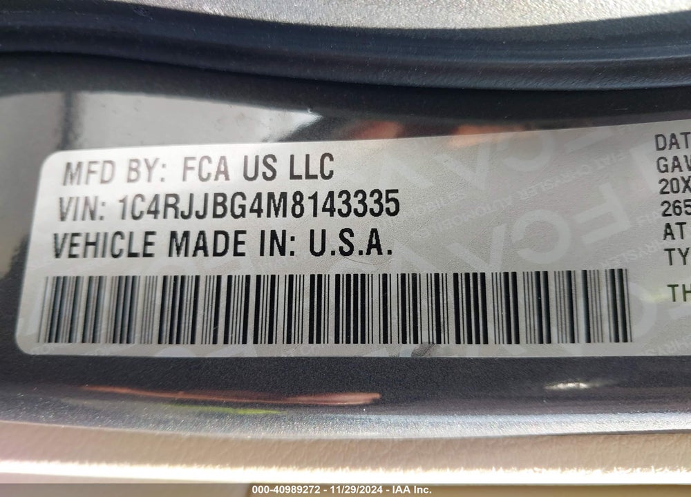 2021 JEEP GRAND CHEROKEE L LIMITED 4X2 VIN: 1C4RJJBG4M8143335