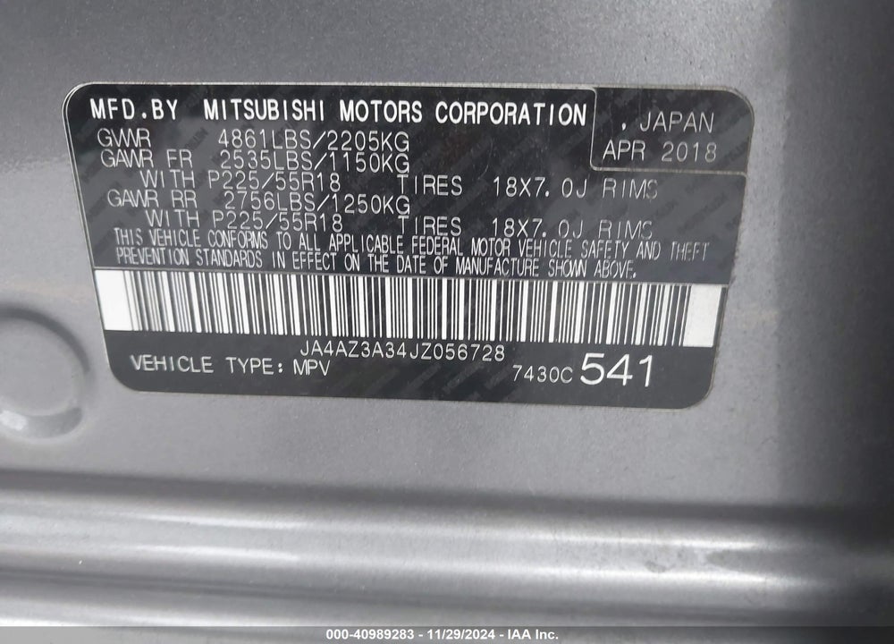 2018 MITSUBISHI OUTLANDER ES VIN: JA4AZ3A34JZ056728