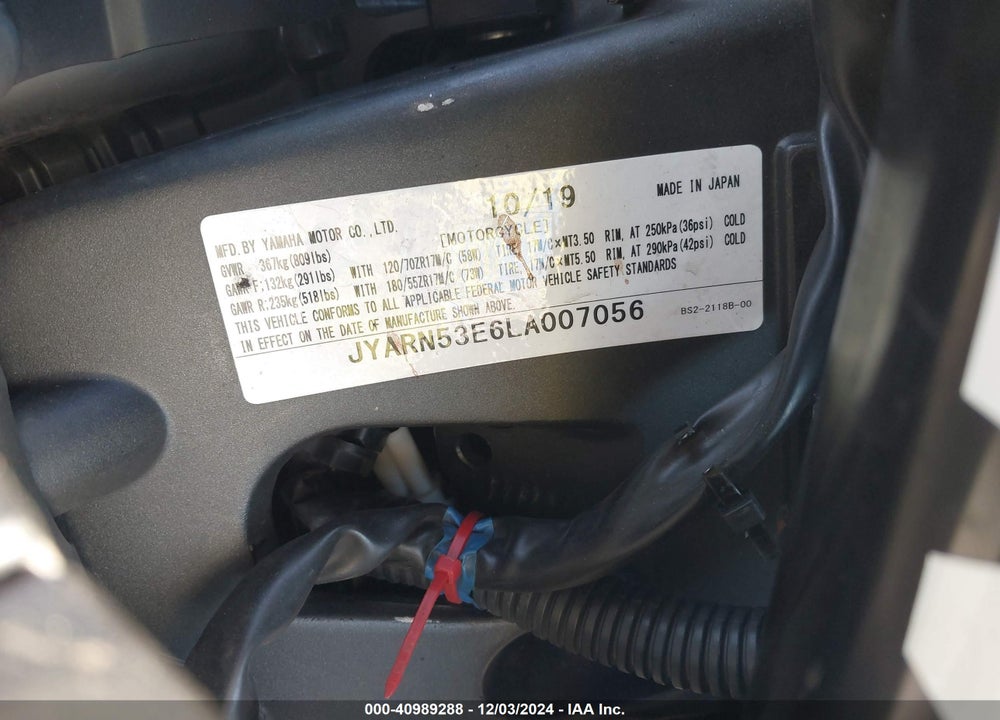 2020 YAMAHA MT09 VIN: JYARN53E6LA007056