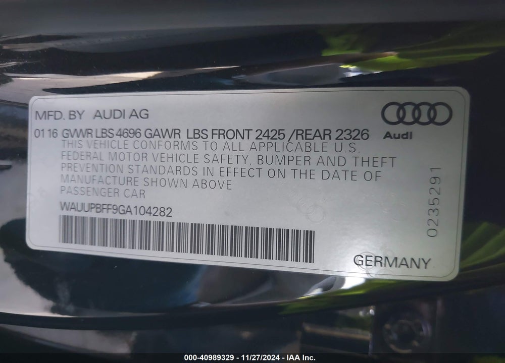 2016 AUDI A3 E-TRON 1.4T PREMIUM VIN: WAUUPBFF9GA104282