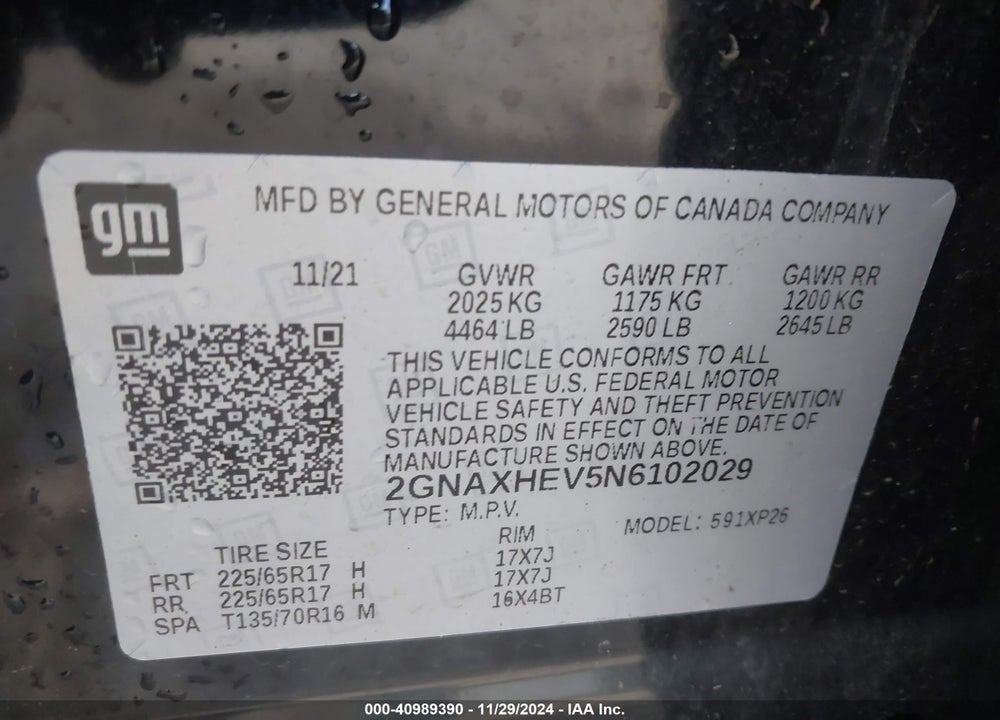 2022 CHEVROLET EQUINOX FWD LS VIN: 2GNAXHEV5N6102029