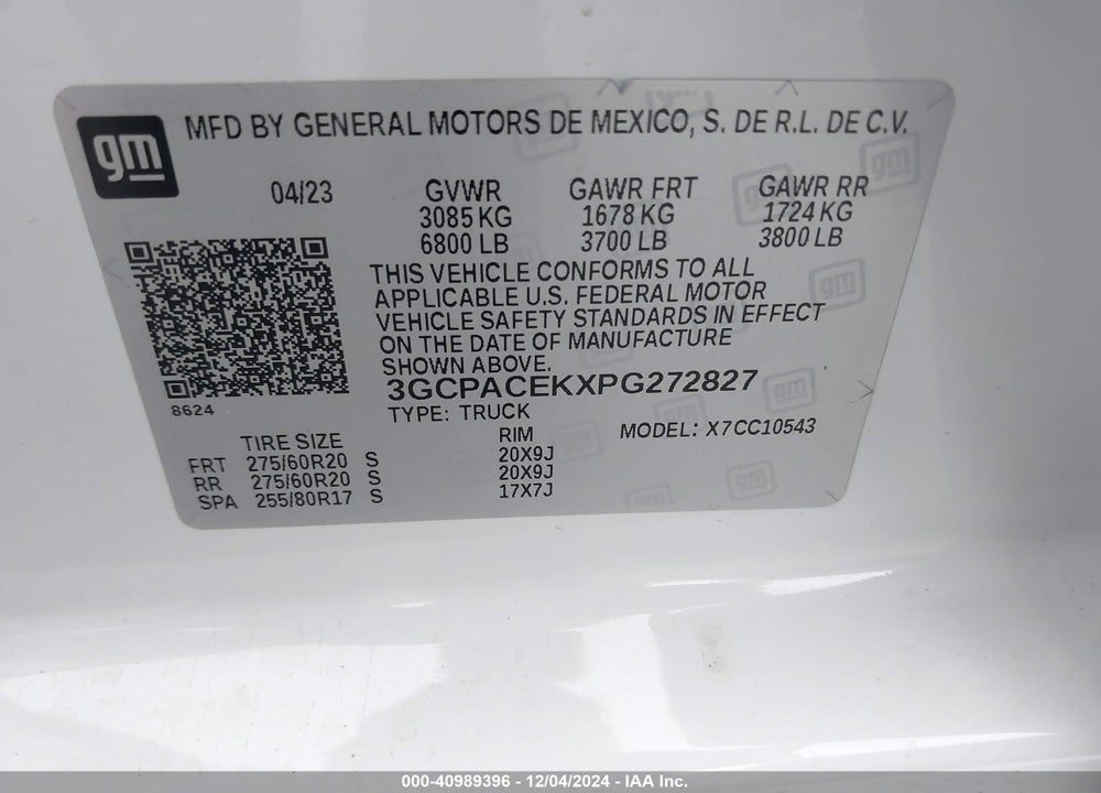 2023 CHEVROLET SILVERADO VIN: 3GCPACEKXPG272827
