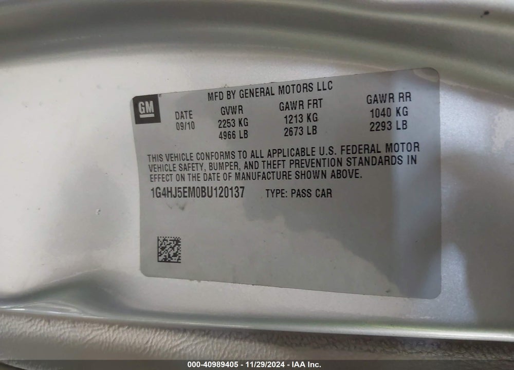 2011 BUICK LUCERNE CXL PREMIUM VIN: 1G4HJ5EM0BU120137