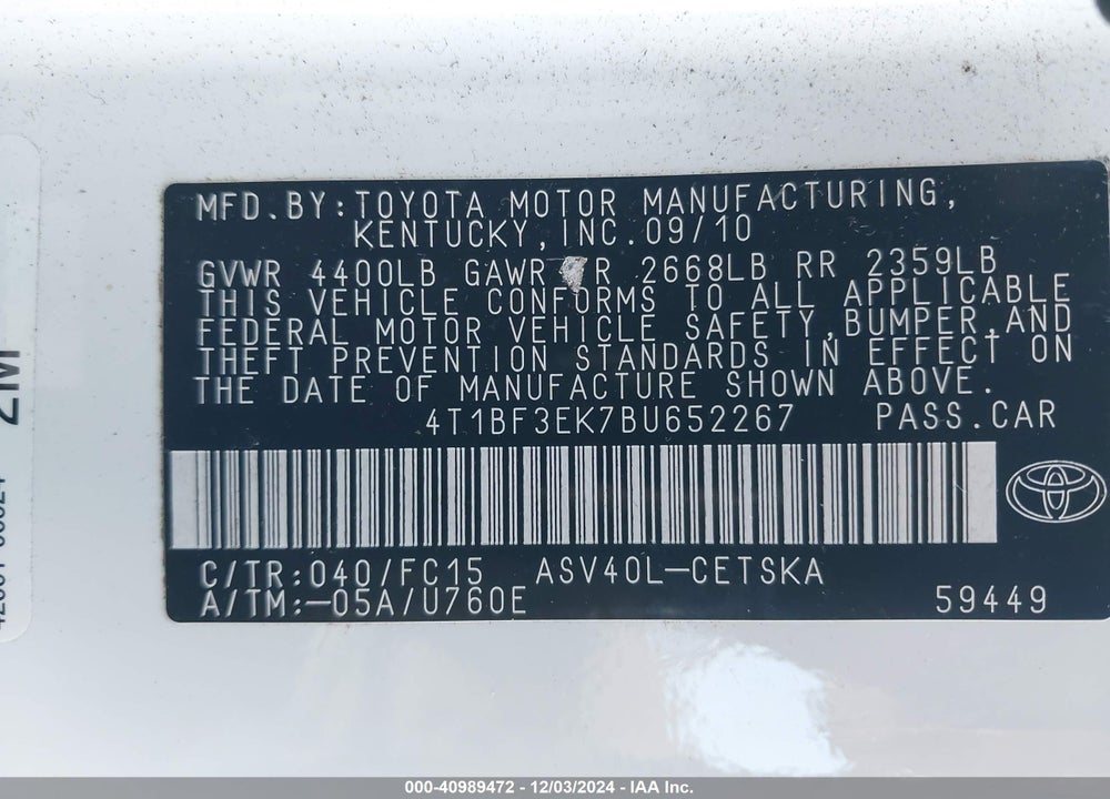 2011 TOYOTA CAMRY SE VIN: 4T1BF3EK7BU652267