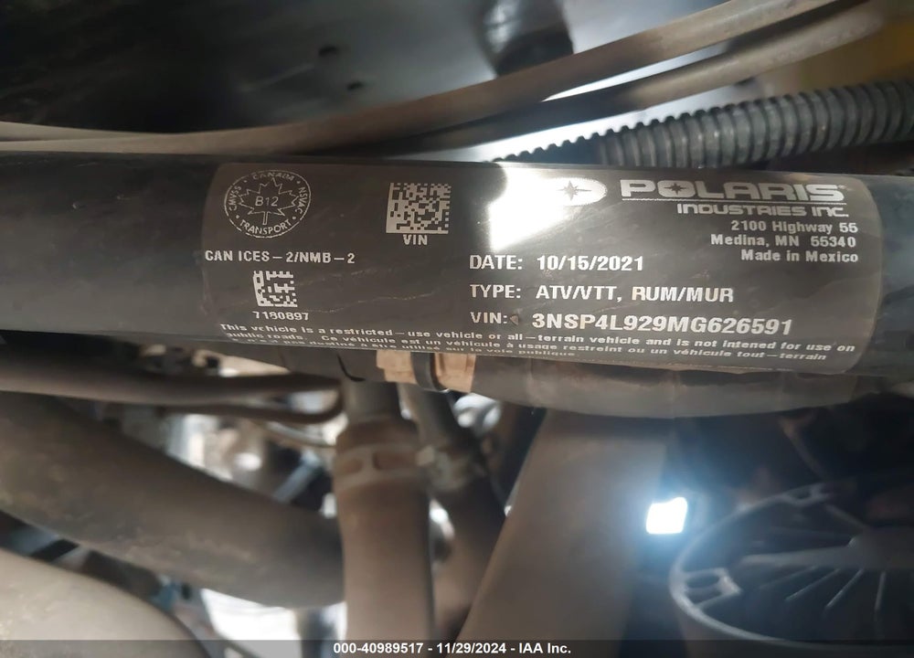 2021 POLARIS RZR TURBO S 4 VIN: 3NSP4L929MG626591