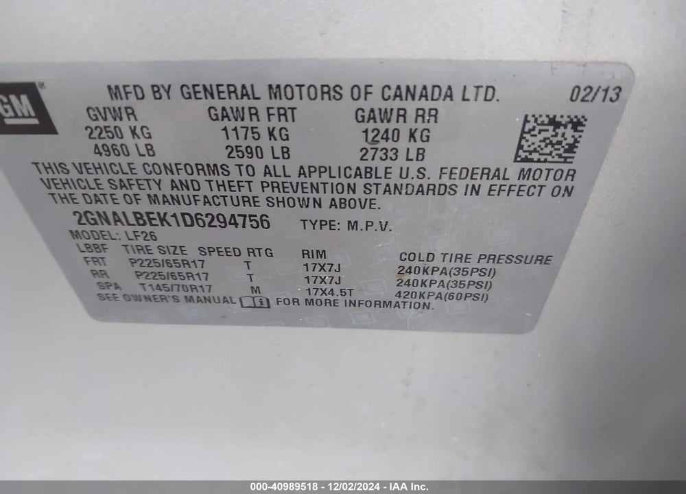 2013 CHEVROLET EQUINOX LS VIN: 2GNALBEK1D6294756