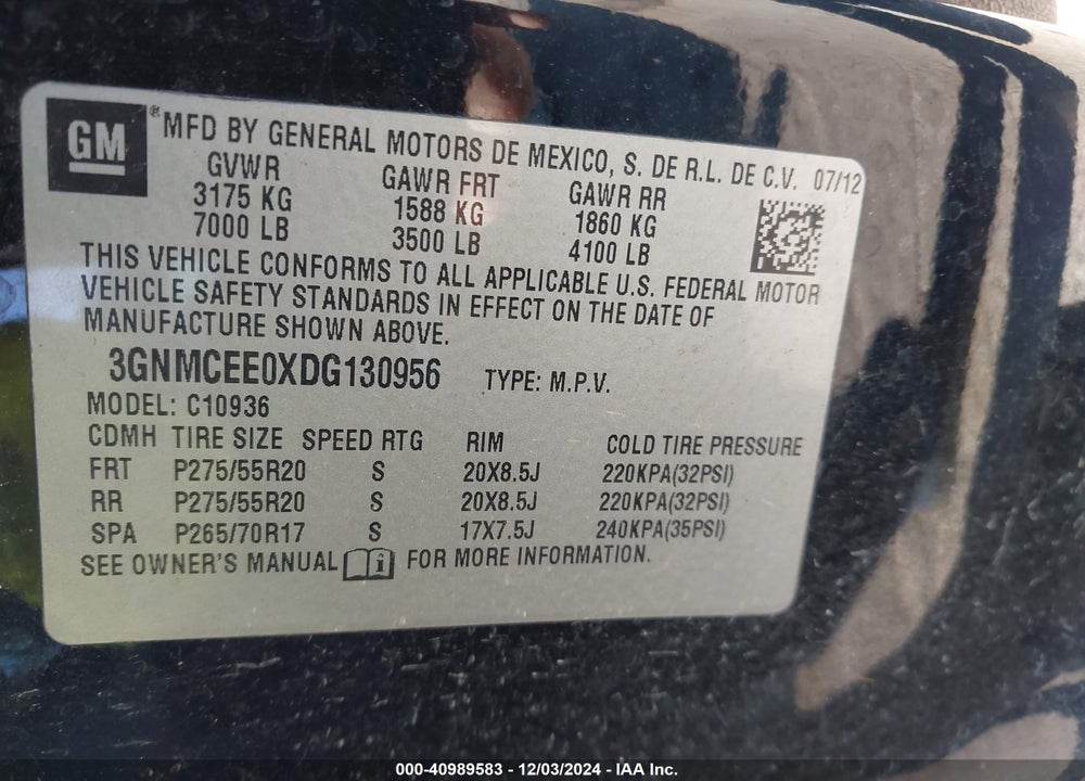 2013 CHEVROLET AVALANCHE LS VIN: 3GNMCEE0XDG130956