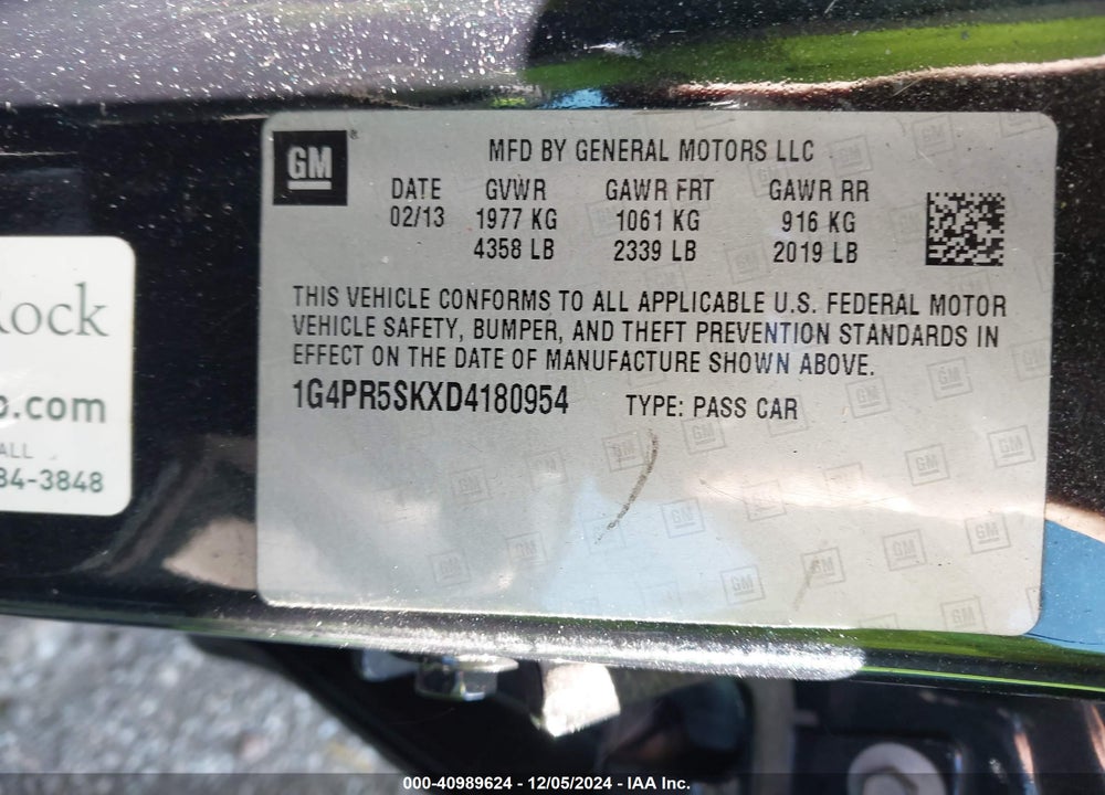 2013 BUICK VERANO CONVENIENCE GROUP VIN: 1G4PR5SKXD4180954