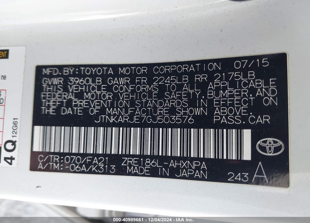 2016 SCION IM VIN: JTNKARJE7GJ503576