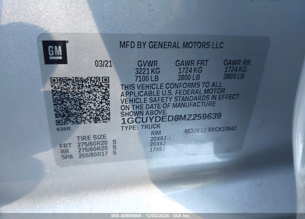 2021 CHEVROLET SILVERADO 1500 4WD SHORT BED LT VIN: 1GCUYDED8MZ259639