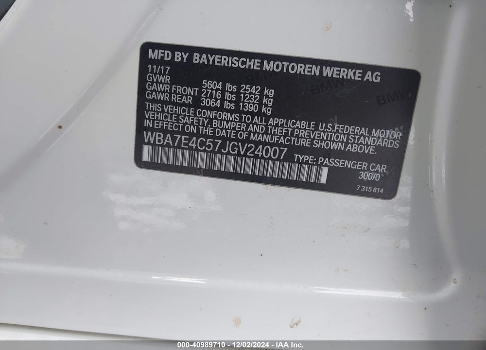 2018 BMW 740 VIN: WBA7E4C57JGV24007
