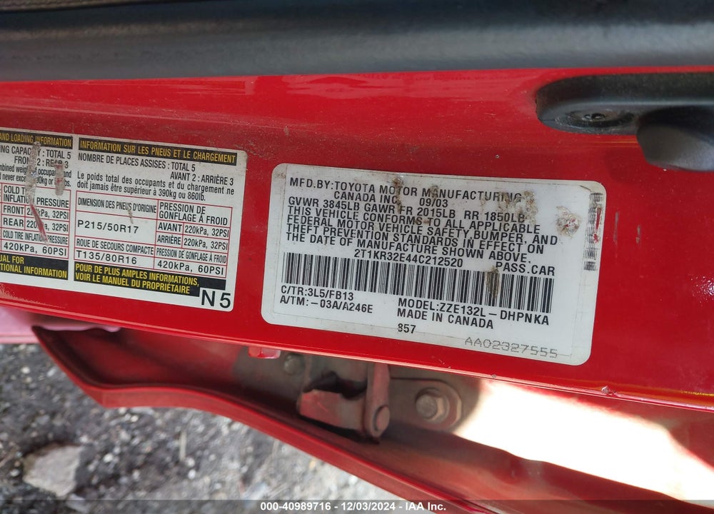 2004 TOYOTA MATRIX/XR VIN: 2T1KR32E44C212520