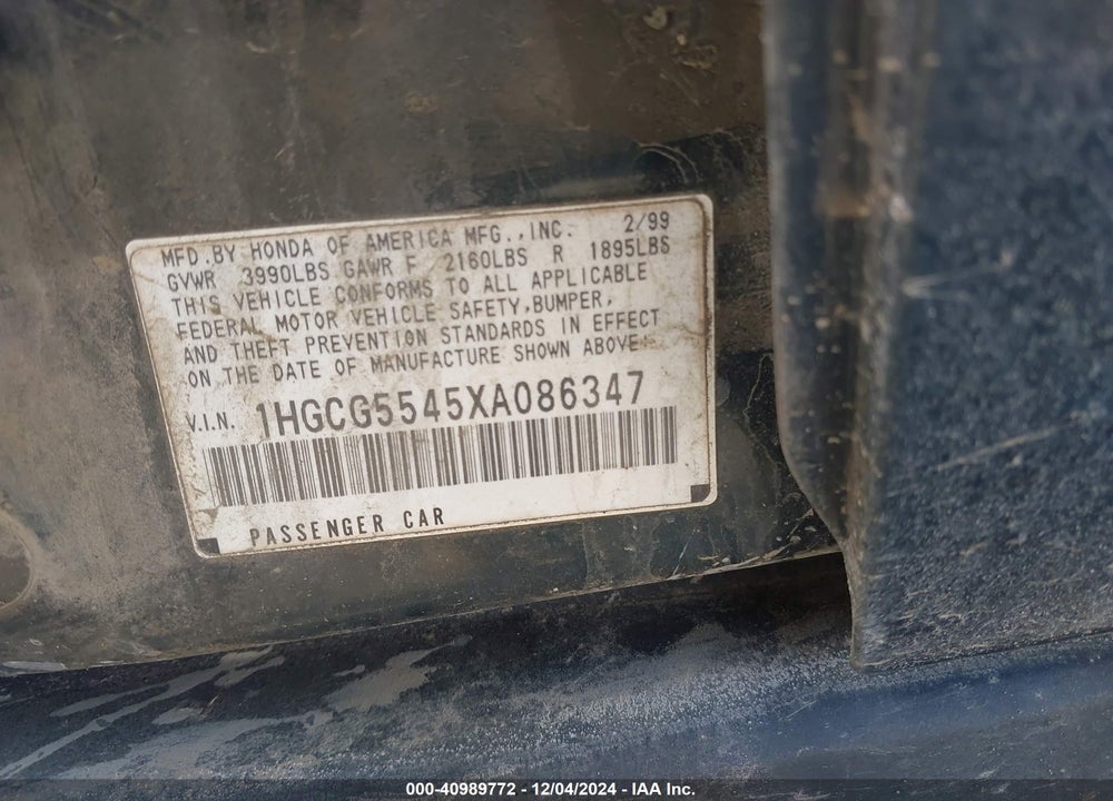 1999 HONDA ACCORD LX VIN: 1HGCG5545XA086347