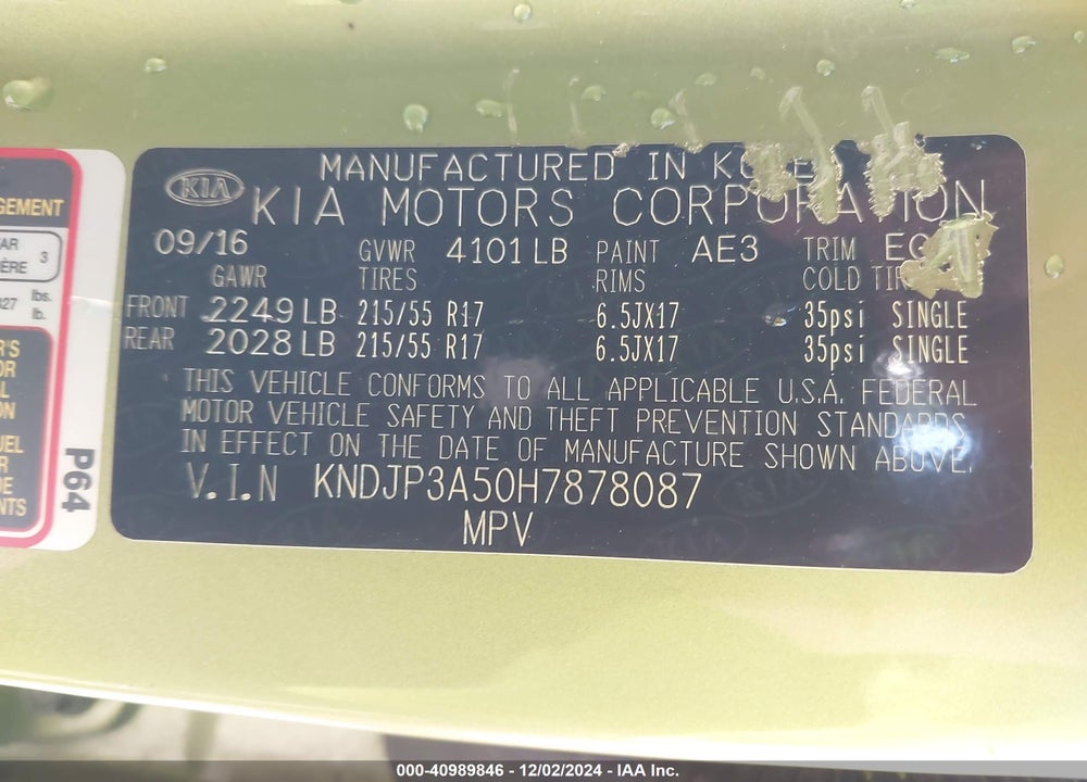 2017 KIA SOUL VIN: KNDJP3A50H7878087