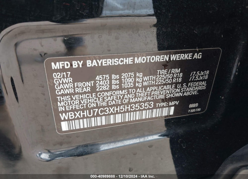 2017 BMW X1 SDRIVE28I VIN: WBXHU7C3XH5H35353