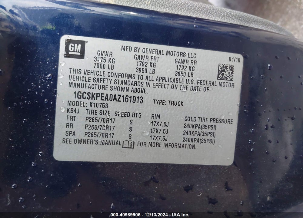 2010 CHEVROLET SILVERADO 1500 WORK TRUCK VIN: 1GCSKPEA0AZ161913