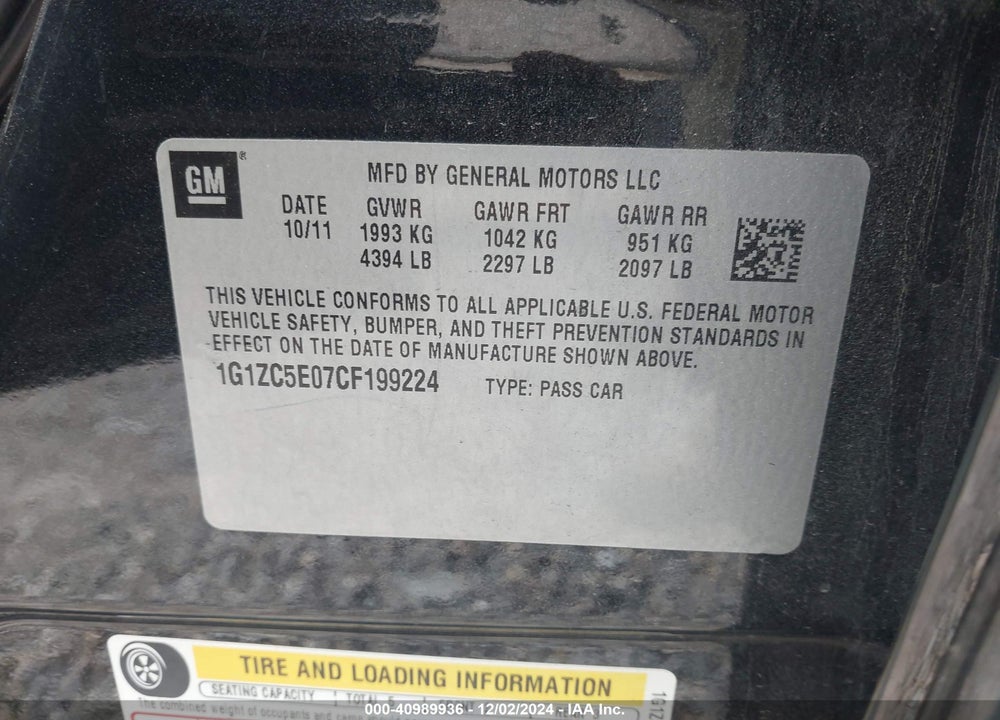 2012 CHEVROLET MALIBU 1LT VIN: 1G1ZC5E07CF199224