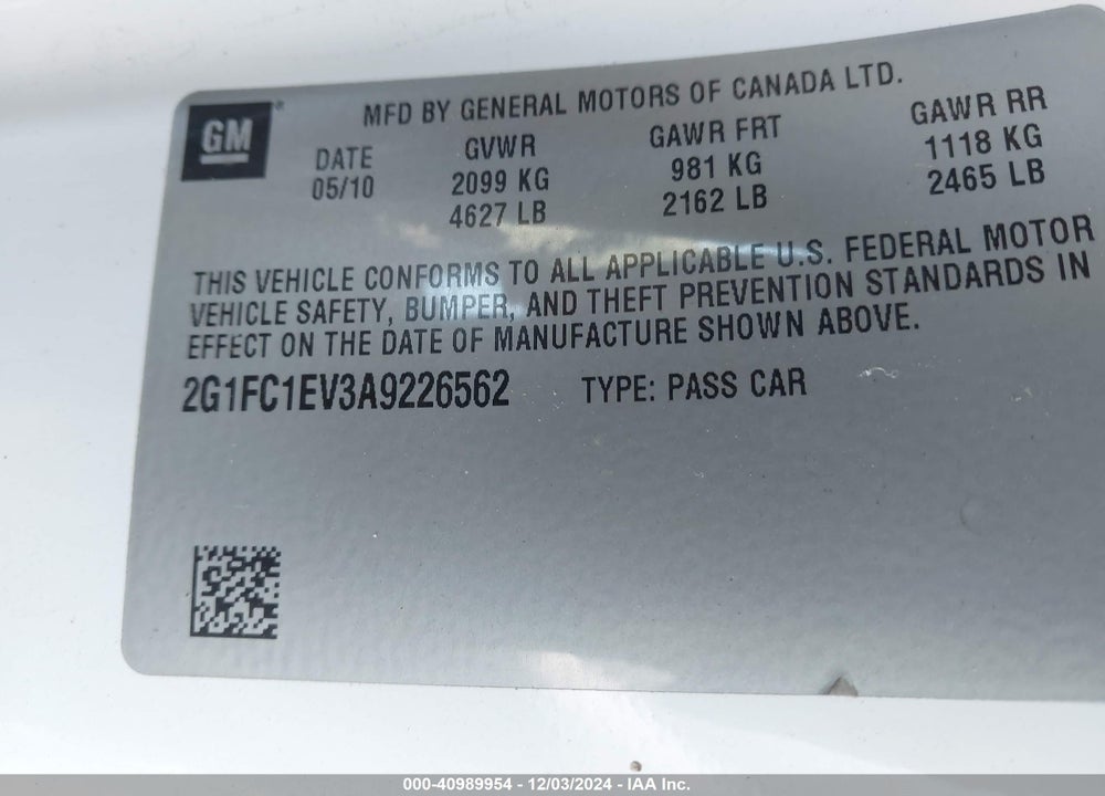2010 CHEVROLET CAMARO 2LT VIN: 2G1FC1EV3A9226562
