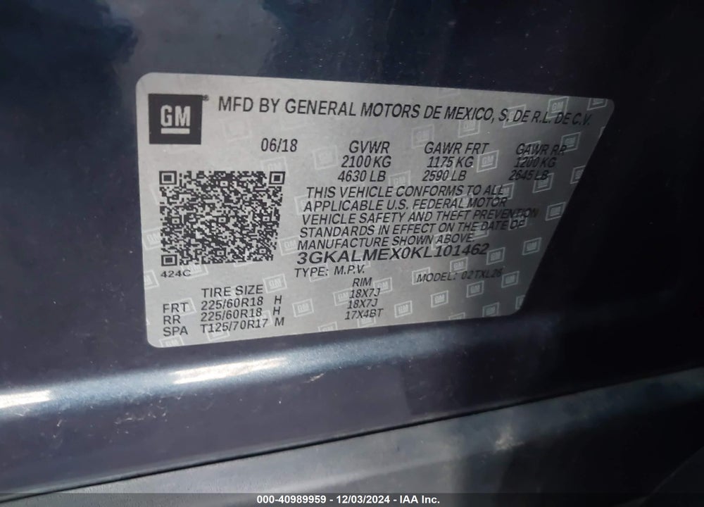 2019 GMC TERRAIN SLE VIN: 3GKALMEX0KL101462
