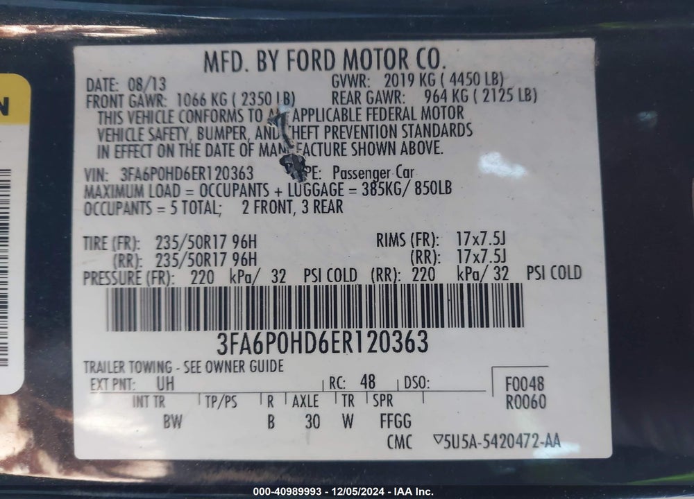 2014 FORD FUSION VIN: 3FA6P0HD6ER120363